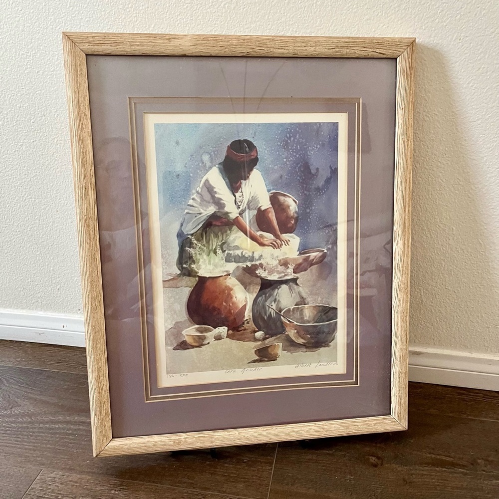 Framed Albert Landeros Limited Print “corn Grinder” 19/23 Inches